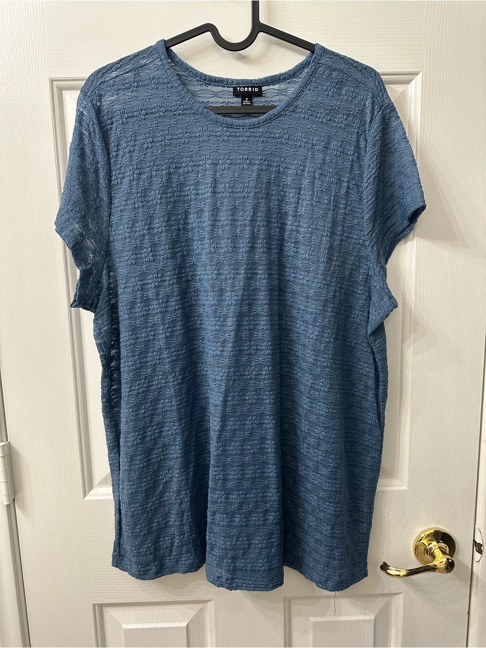 Torrid Top Short-Sleeve Women’s Blouse Sheer Tee Dusty Blue Lace 2X NWOT